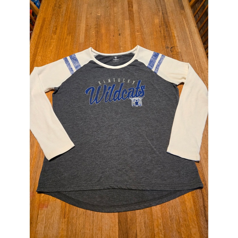 Top of the World Womens XL Gray UK Kentucky Wildcats Raglan Waffle Sleeve Shirt